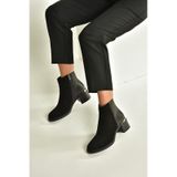 Fox Shoes V555559502 Siyah Hakiki Deri Süet Kalın Topuklu Kadın Bot