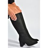 Fox Shoes V590179602 Siyah Süet Kalın Topuklu Klasik Kadın Çizme
