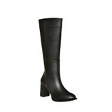 fox SHOES V590179609 Siyah Kalın Topuklu Klasik Kadın Çizme, Siyah-Suni Deri, 38