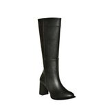 fox SHOES V590179609 Siyah Kalın Topuklu Klasik Kadın Çizme, Siyah-Suni Deri, 39