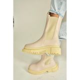 Fox Shoes V652649009 Bej Lastik Detaylı Kalın Tabanlı Kadın Bot