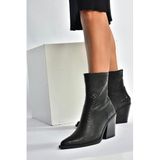 fox SHOES V654080311 Siyah Kroko Baskılı Hakiki Deri Western Kovboy Kadın Bot, Siyah-Kroko Baskı, 36