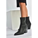 fox SHOES V654080311 Siyah Kroko Baskılı Hakiki Deri Western Kovboy Kadın Bot, Siyah-Kroko Baskı, 37
