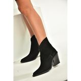 fox SHOES V654081902 Siyah Hakiki Deri Süet Kalın Topuklu Western Kovboy Kadın Bot, Siyah-Süet, 39