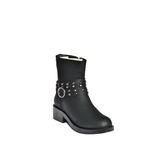 fox SHOES V674121209 Siyah Alçak Topuklu Fermuarlı Kadın Bot, Siyah-Suni Deri, 38