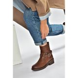 Fox Shoes V674121209 Taba Alçak Topuklu Fermuarlı Kadın Bot
