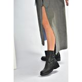 fox SHOES V674121309 Siyah Alçak Topuklu İçi Tüylü Kadın Bot, Siyah-Suni Deri, 40