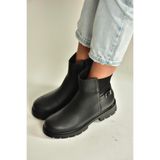 fox SHOES V674420409 Siyah Kalın Tabanlı İçi Tüylü Kadın Bot, Siyah-Suni Deri, 36