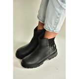 fox SHOES V674420409 Siyah Kalın Tabanlı İçi Tüylü Kadın Bot, Siyah-Suni Deri, 37