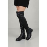 fox SHOES V7266666 Siyah Deri Streç Kadın Çizme, Siyah Deri-Siyah, 39