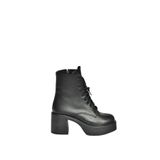 fox SHOES V726681509 Siyah Kalın Topuklu Bağcıklı Kadın Bot, Siyah-Suni Deri, 37