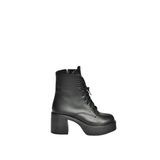 fox SHOES V726681509 Siyah Kalın Topuklu Bağcıklı Kadın Bot, Siyah-Suni Deri, 39