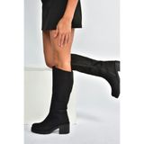 Fox Shoes V726800202 Siyah Süet Kalın Topuklu Klasik Kadın Çizme