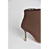 fox SHOES V820200504 Kahverengi Kumaş İnce Topuklu Sivri Burunlu Yarım Bot, Kahverengi-Kumaş, 40
