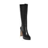 fox SHOES V820660609 Siyah Kalın Platform Topuklu Kadın Çizme, Siyah-Suni Deri, 36