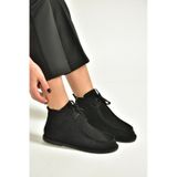 Fox Shoes V846926302 Siyah Süet Düz Tabanlı Bağcıklı Kadın Bot