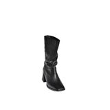 fox SHOES V848256709 Siyah Kalın Topuklu Büzgülü Kadın Bot, Siyah-Suni Deri, 37