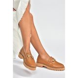 Fox Shoes V944082303 Taba Hakiki Deri Kalın Taban Tokalı Makosen Günlük Ayakkabı