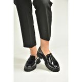 Fox Shoes V944086108 Siyah Hakiki Deri Rugan Kalın Tabanlı Makosen Ayakkabı
