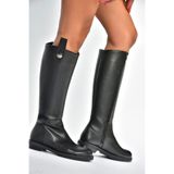 fox SHOES V965012009 Siyah Düz Tabanlı Klasik Kadın Çizme, Siyah-Suni Deri, 36