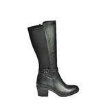 fox SHOES V965030509 Siyah Kalın Topuklu Arkası Lastik Detaylı Kadın Çizme, Siyah-Suni Deri, 39