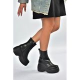 fox SHOES V965305009 Siyah Dolgu Tabanlı Kadın Bot, Siyah-Suni Deri, 40