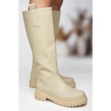 fox SHOES V973222209 Bej Kalın Tabanlı Kadın Binici Çizmesi, Bej-Suni Deri, 36