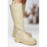 fox SHOES V973222209 Bej Kalın Tabanlı Kadın Binici Çizmesi, Bej-Suni Deri, 37
