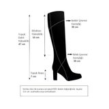 fox SHOES V973600509 Siyah Kalın Topuklu Kadın Çizme, Siyah-Suni Deri, 37
