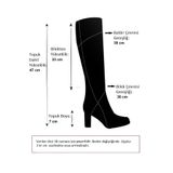 fox SHOES V973600509 Siyah Kalın Topuklu Kadın Çizme, Siyah-Suni Deri, 38