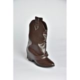 fox SHOES V973601009 Kahverengi Kalın Topuklu Western Kovboy Kadın Bot, Kahverengi-Suni Deri, 37