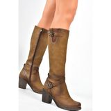 Fox Shoes Vizon Kadın Çizme Suni Deri 9 cm Topuklu Şık Tasarım Günlük Kullanım İçin