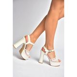 Fox Shoes Y246058709 Sedef Platform Kalın Topuklu Dantel Detaylı Gelinlik Ayakkabısı