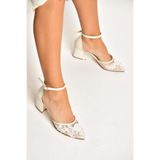 Fox Shoes Y246061509 Çiçek Motifli Kalın Topuklu Gelin Ayakkabısı