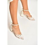 Fox Shoes Y246061509 Sedef Çiçek Motifli Kalın Topuklu Gelin Ayakkabısı