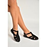 Fox Shoes Y250303002 Siyah Süet Kadın Sandalet