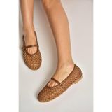 Fox Shoes Y267272709 Taba Örgü File Görünümlü Babet, 37, Y2672727, Taba-Suni Deri, Kadın