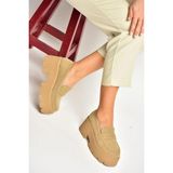 Fox Shoes Y272972502 Bej Süet Kalın Tabanlı Günlük Kadın Ayakkabı