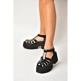 Fox Shoes Y272983109 Siyah Kalın Tabanlı Kadın Sandalet Ayakkabı