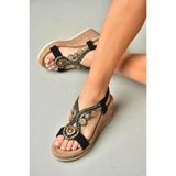 Fox Shoes Y274501609 Siyah Dolgu Tabanlı Kadın Sandalet