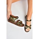 Fox Shoes Y390360203 Yeşil Hakiki Deri Kadın Sandalet