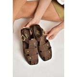 Fox Shoes Y458102502 Kahverengi Süet Büyük Toka Detaylı Kadın Sandalet
