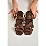 Fox Shoes Y458702602 Kahverengi Süet Toka Detaylı Kadın Sandalet