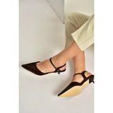 Fox Shoes Y480259860 Kahverengi Rustik Mini Ince Topuklu Sivri Burun Kadın Ayakkabı