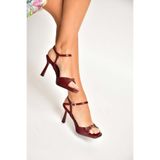 Fox Shoes Y518710109 Bordo İnce Topuklu Ayakkabı, 37, Y5187101, Bordo-Suni Deri, Kadın