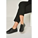 Fox Shoes Y555024103 Siyah Hakiki Deri Comfort Ortopedik Taban Kadın Ayakkabı