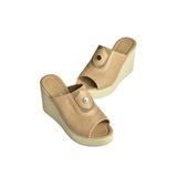 Fox SHOES Y555250703 Bej Hakiki Deri Dolgu Topuklu Kadın Terlik, 40