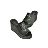 Fox SHOES Y555250703 Siyah Hakiki Deri Dolgu Topuklu Kadın Terlik, 36