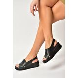 Fox Shoes Y555511403 Siyah Hakiki Deri Dolgu Tabanlı Kadın Sandalet