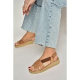Fox Shoes Y555554003 Taba Hakiki Deri Günlük Kadın Sandalet
